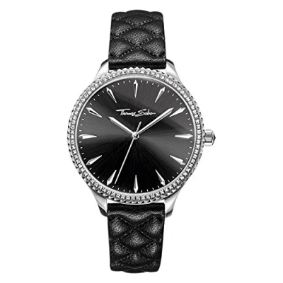 Image of THOMAS SABO Womens Analogue Quartz Watch with Leather Strap, Schwarz, 38 mm, Bracelet