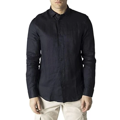 Image of Armani Exchange Men&#039;s Regular, Sur Ton Embroidered Logo Shirt, Blue, S