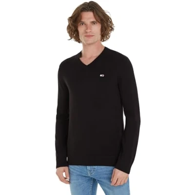 Image of Tommy Jeans V NECK Sweater Jumper, Men&#039;s, Size: 36/38, Black