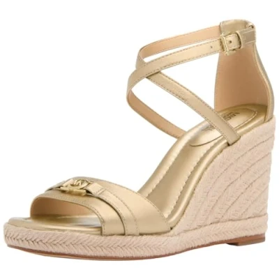 Image of Michael Kors Mandy Wedge Espadrilles, Women&#039;s, Size: 6, Pale gold Leather