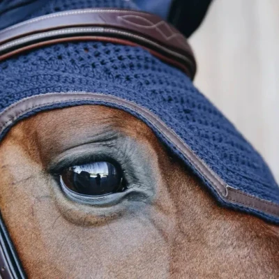 Image of Kentucky Horsewear Pony Fly Veil Wellington Leather Navy Horse Hood Riding Equestrian