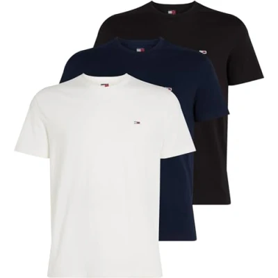 Image of Tommy Jeans 3 PACK Basic Tshirt, Men&#039;s, Size: 46, Ecru black dark night navy