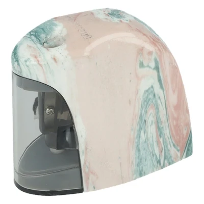 Image of Westcott Electric Pencil Sharpener in Pouring Art and Marble Effect with Container Battery Operated Can E 55060 Rose