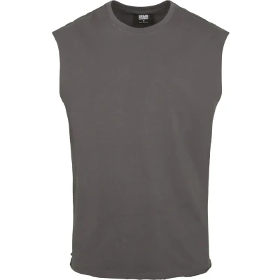 Image of Urban Classics Men&#039;s Sleeveless T Shirt Workout Vest with Round Neckline and Rolled Hems, Loose Tank Top, 100% Jersey Cotton, Black, Size: Small, Darkshadow, L