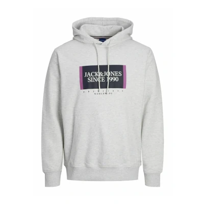 Image of JACK &amp; JONES Men&#039;s Jorlafayette Branding Sweat Hood Sweatshirt, White Melange, S