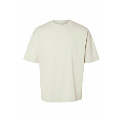 Image of Selected Homme Slhlooseoscar O NECK Basic Tshirt, Men&#039;s, Size: Medium, Oatmeal