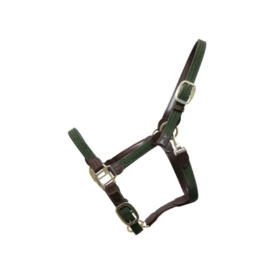 Image of Kentucky Horsewear Plaited Nylon Headcollar Dark Green Cob Size Horse Halter Riding Equestrian