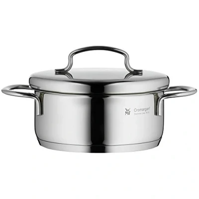Image of WMF cookware Ø 12 cm approx. 0,7l Mini stackable pouring rim metal lid Cromargan stainless steel brushed suitable for all stove tops including induction dishwasher safe