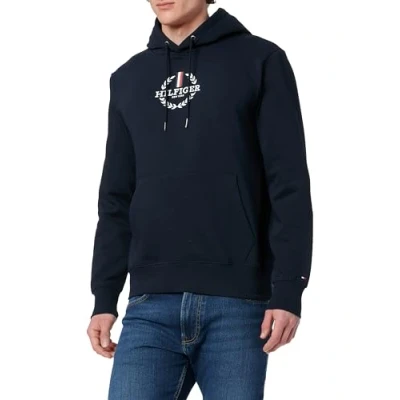 Image of Tommy Hilfiger Global Stripe Wreath TEE Hoody Hoodie, Men&#039;s, Size: XL, Desert sky