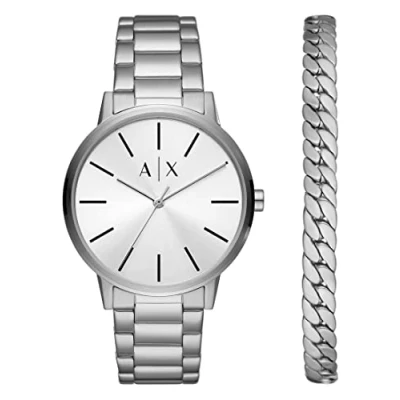 Image of Armani Exchange Quartz 3 HAND &amp; Bracelet SET Watch silvercoloured, Men&#039;s, Size: One Size, Silver coloured