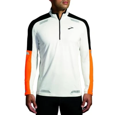 Image of Brooks RUN Visible 1/2 ZIP 2.0 Long sleeved top, Men&#039;s, Size: Large, Ecru fluoro flash black