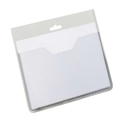Image of Durable Visitor Name Badge 60 x 90mm Transparent Pack of 20 Badges Includes Blank Insert Cards Perfect For Events and Management