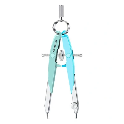 Image of STAEDTLER Mars Comfort 556 00 PA1 Compass with Spindle Guide Centre Drive Precise Pastel Green and Blue Sturdy Case Hinged Lid