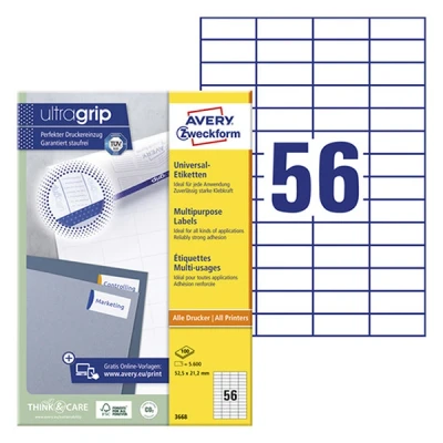 Image of Avery Zweckform Universal Etiketten Etikett 52,5x21,2mm InkjetLaserCopy A4 100BLATT 5600ST Weiss