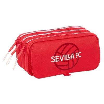 Image of Safta Sevilla FC Triple Big Pencil Case, Children&#039;s Ideal for School Age Children, Comfortable and Versatile, Quality Resistance, 21.5 x 8 10 cm, Red, Estándar, Casual,