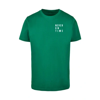 Image of Merchcode Never ON TIME Print Tshirt, Size: Small, Forest green