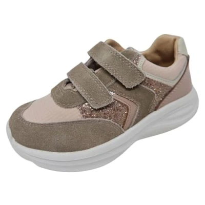 Image of Bisgaard YUKI Glitter Trainers for kids, Size: 8.5K, Taupe Leather and textile