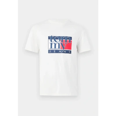 Image of Tommy Jeans SLIM FLAG TEE Print Tshirt, Men&#039;s, Size: 54, Off white