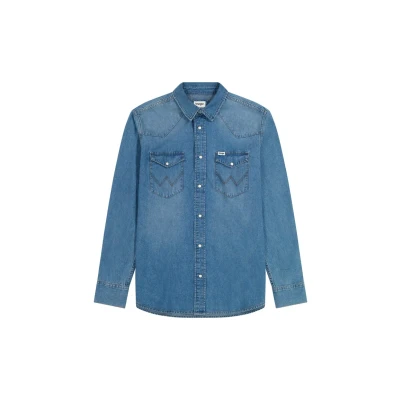 Image of Wrangler Western Shirt, Men&#039;s, Size: XXS, Blue
