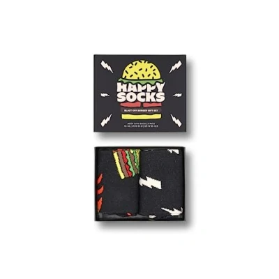 Image of Happy Socks Blast OFF Burger GIFT Unisex 2 PACK Socks, Size: 4 7, Black
