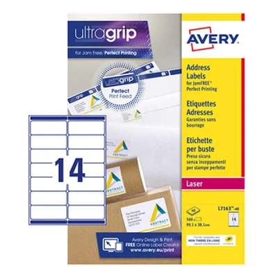Image of Avery 560 White Laser Address Labels 99.1 x 38.1 mm (L7163 40)
