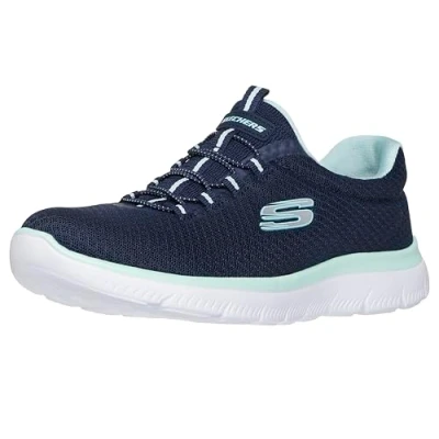 Image of Skechers WIDE FIT Summits Trainers, Women&#039;s, Size: 6.5, Navy/aqua