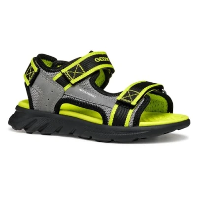 Image of Geox Airadyum Walking sandals for kids, Size: 1.5, Grey/lime Imitation leather/ textile