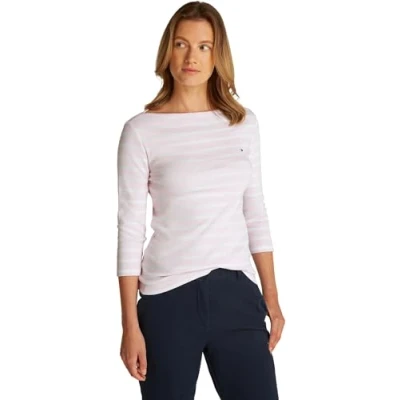 Image of Tommy Hilfiger NEW CODY SLIM BOAT Long sleeved top, Women&#039;s, Size: XXS, Light pink/ecru