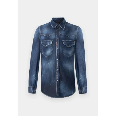 Image of Dsquared2 Western Shirt Shirt, Men&#039;s, Size: 40, Navy blue