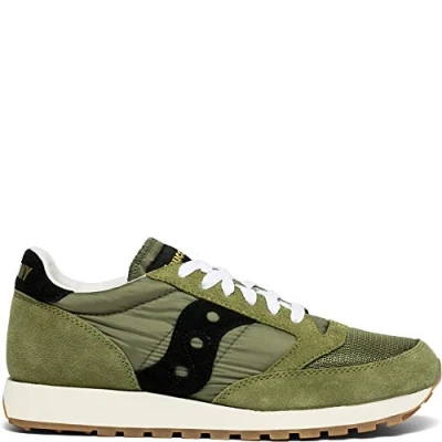 Image of Saucony JAZZ Original Vintage Unisex Trainers, Men&#039;s, Size: 7.5, Olive/black Leather and textile