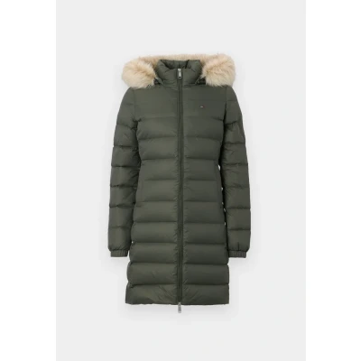 Image of Tommy Jeans Women&#039;s Essential Hooded Down Coat with Faux Fur, Green (Pewter Green), L