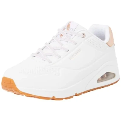 Image of Skechers Wide Fit UNO Trainers, Women&#039;s, Size: 6.5, White/rose gold Pu