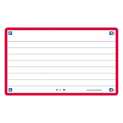 Image of Flash Cards by Oxford, Ruled with Red Frame, Pack of 80 Cards, 7.5x12.5cm Size, 400133880