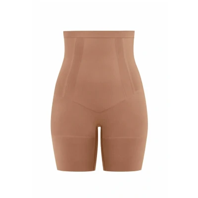 Image of Spanx Oncore Highwaisted Midthigh Short Shapewear, Women&#039;s, Size: 8 10, Café au lait
