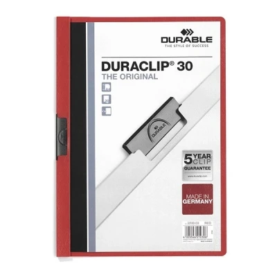 Image of Durable DURAClip 30 A4 Clip Folder Holds Up to Sheets of Paper Robust Metal Sprung Pack 25 Red Coloured Files