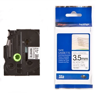 Image of Brother TZe N201 Non laminated tape Black on White Roll (0.3 cm x 8 m) 1 Roll(s) for P Touch GL H100, PT D200, D400, D600, E300, E550, H101, H300, H500, H75, 700, P750