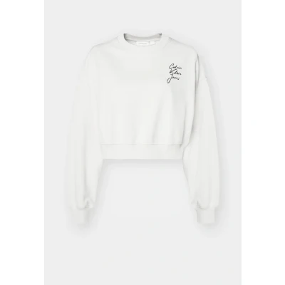 Image of Calvin Klein Jeans Women&#039;s Script Institutional Crewneck Pullover Sweatshirt, Moonbeam, S