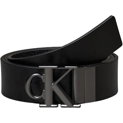 Image of Calvin Klein Jeans Monogram Plaque Belt, Men&#039;s, Size: 38, Black/matte gunmetal