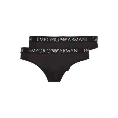 Image of Emporio Armani Women&#039;s Iconic Cotton 2 Pack Brazilian Brief Underwear, Black/Black, XS, XS