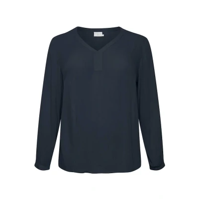 Image of Kaffe Curve Women&#039;s Plus Size Blouse Long Sleeves V Neck, Midnight Marine, 44