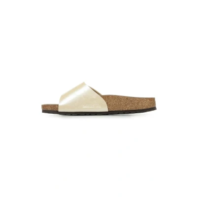 Image of Birkenstock Catalina Women&#039;s Sandals, Birko Flor Upper, Slip on Opening, Metal Buckle, Leather Interior, Cork Insole, Eva Sole, Narrow Fit, Pearl Colour, White, 38 EU