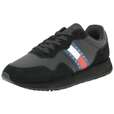 Image of Tommy Jeans Modern Runner Trainers, Men&#039;s, Size: 11, Black Leather