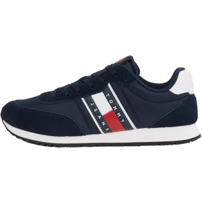 Image of Tommy Jeans Runner Casual Trainers, Men&#039;s, Size: 11, Dark night navy Leather and textile