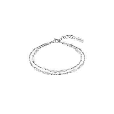 Image of BOSS SS WITH Stations LOGO AND Crystals Bracelet, Women&#039;s, Size: One Size, Silver coloured