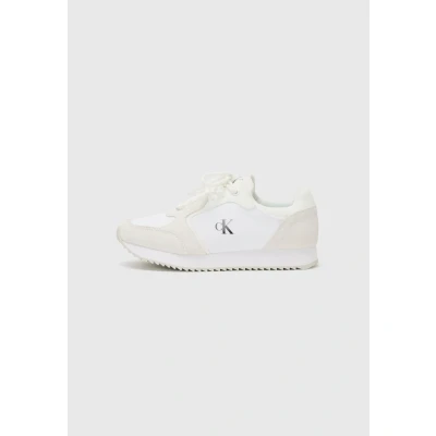 Image of Calvin Klein Women’s Sporty Lace up Sock Runner Trainers, White Bright Creamy White, 5 UK