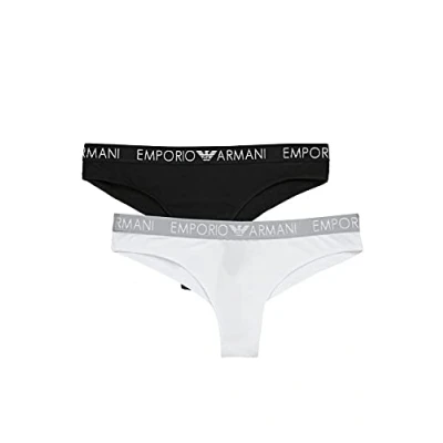 Image of Emporio Armani Brazilian Brief 2 PACK Briefs, Women&#039;s, Size: Medium, White/black
