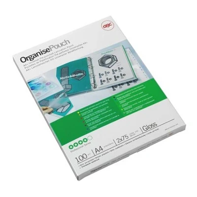 Image of GBC A4+ 2x75 Micron Organise Gloss Laminating Pouches, Pack of 100, 41664E
