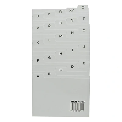 Image of HAN 987, Tab A Z, A7 landscape, 25 pcs. Guide cards for card index boxes and trays, grey