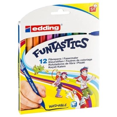 Image of edding Funtastics 15 Colouring Pens for Children, Set of 12, Bright Colours, 1 mm Thin Nib, Fun on Light Paper and Cardboard, Washable from Skin Textiles