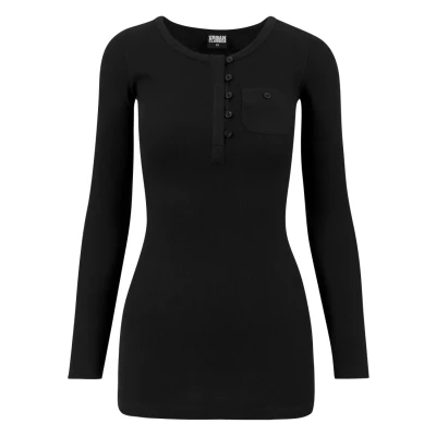 Image of Urban Classics Ladies Long RIB Pocket Turnup TEE sleeved top, Women&#039;s, Size: Large, Black